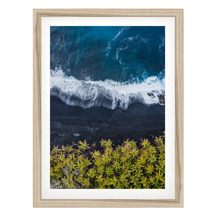 Black Beach, Big Island, Hawaii – fine art print in a natural frame with white mat