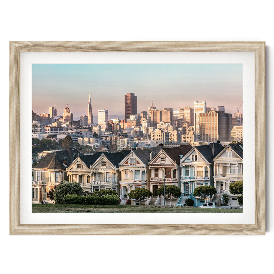 The Painted Ladies, San Francisco, California – fine art print in a natural frame with white mat