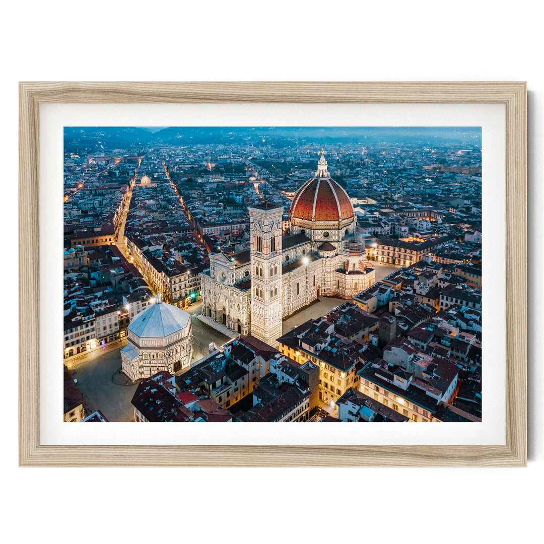 Night in Florence, Tuscany, Italy – fine art print in a natural frame with white mat