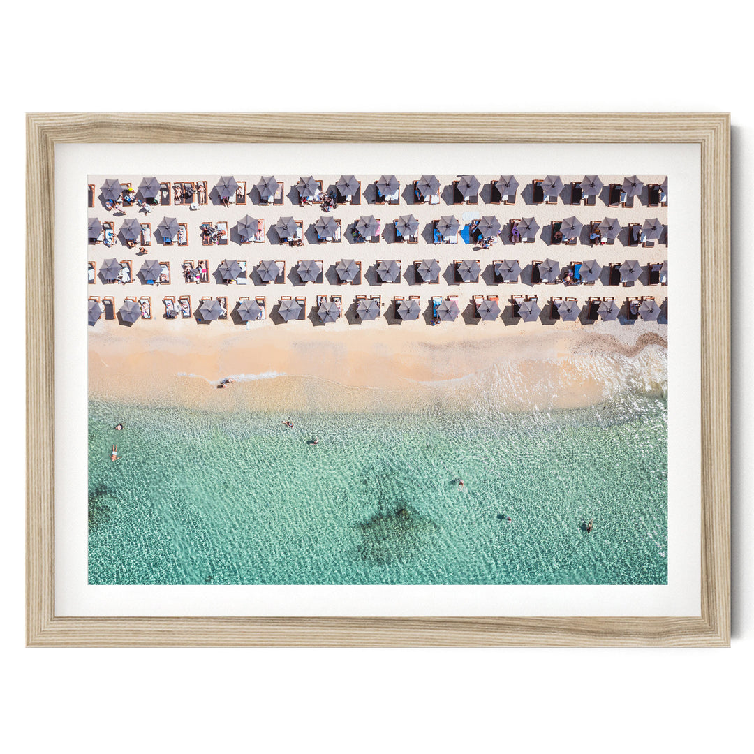 Mykonos Beach I, Elia, Greece – fine art print in a natural frame with white mat
