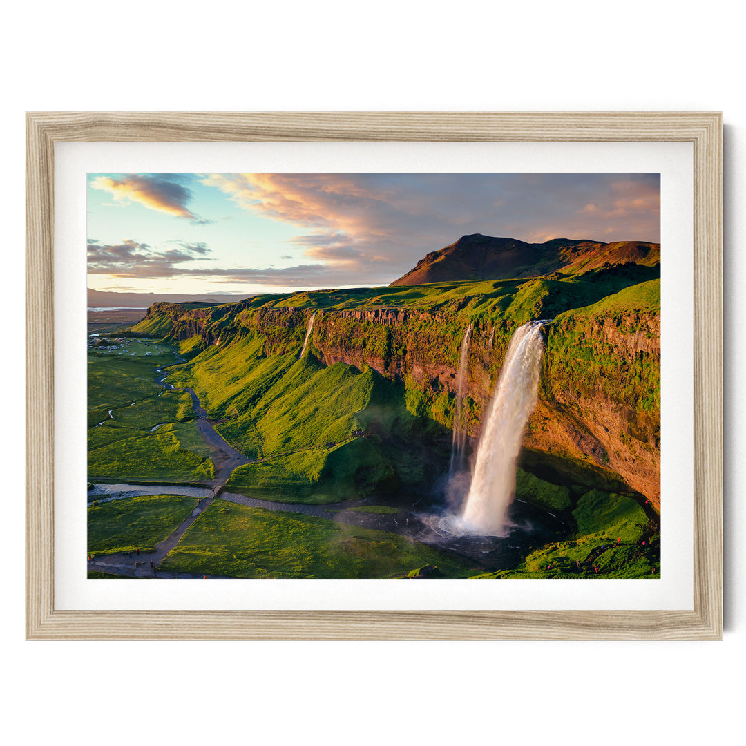 Seljalandsfoss Waterfall, Iceland – fine art print in a natural frame with white mat