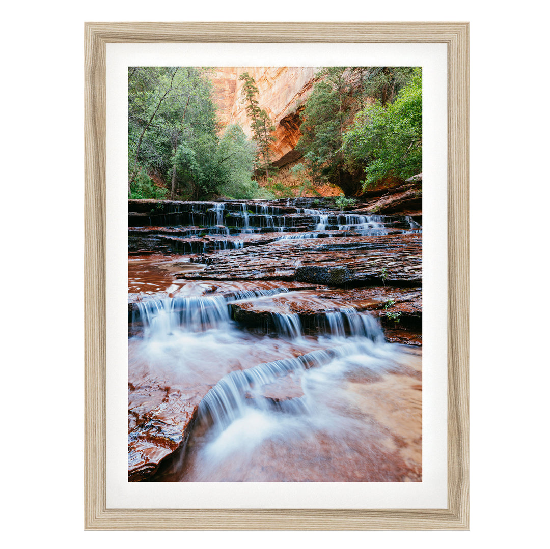Archangel Falls, Zion National Park, Utah – fine art print in a natural frame with white mat