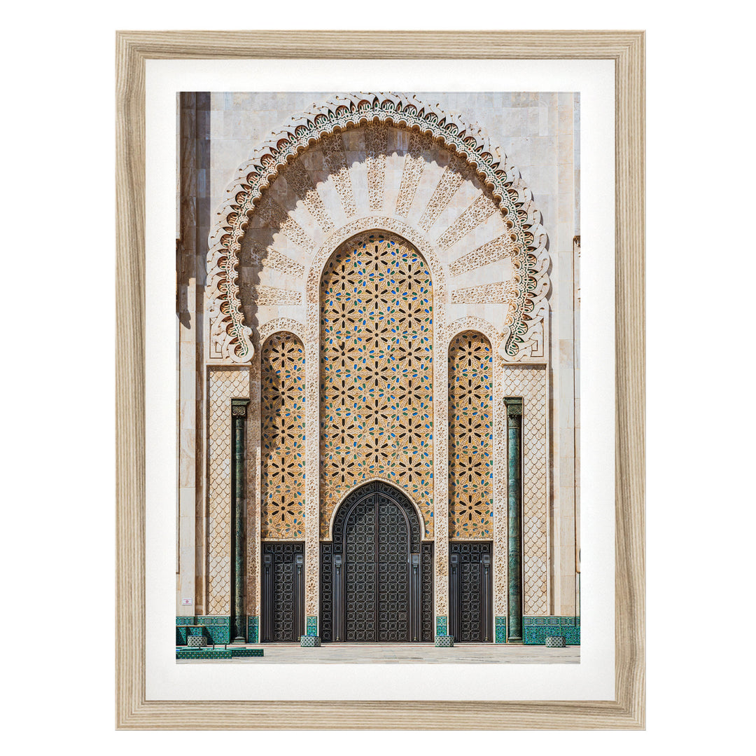 Moroccan Portal, Hassan II Mosque, Casablanca – fine art print in a natural frame with white mat