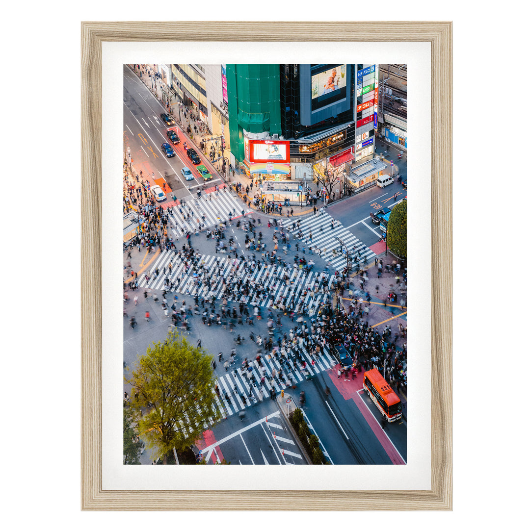Shibuya Crossing II, Tokyo, Japan – fine art print in a natural frame with white mat