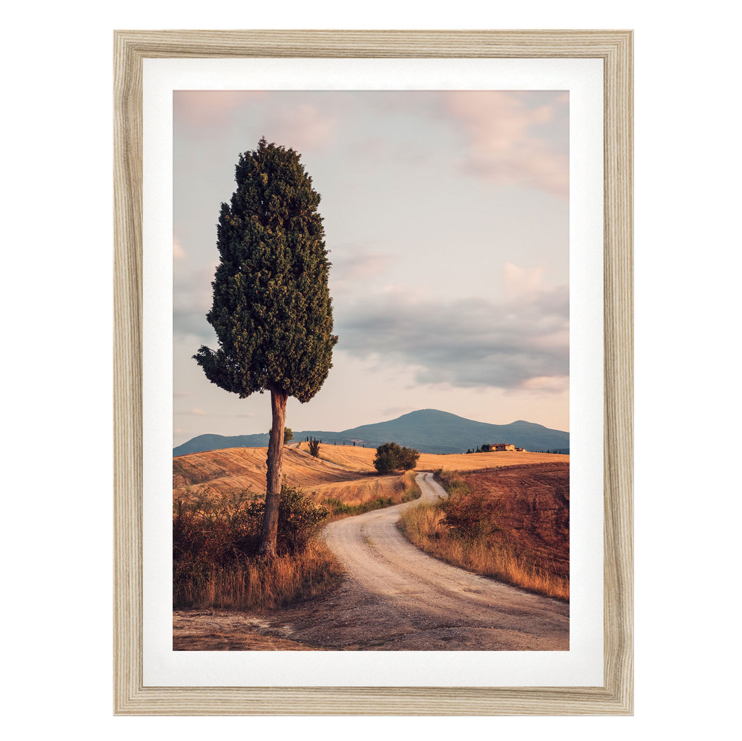 Tuscan Landscape, Italy – fine art print in a natural frame with white mat