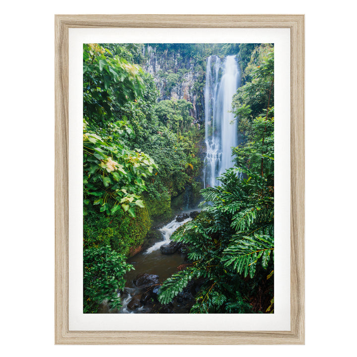 Maui Waterfall, Maui, Hawaii – fine art print in a natural frame with white mat