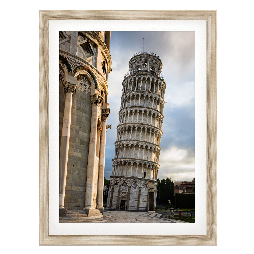Leaning Tower of Pisa fine art print in a natural wood frame with white mat