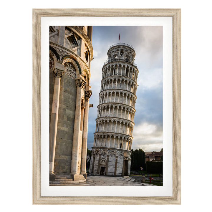 Leaning Tower of Pisa fine art print in a natural wood frame with white mat