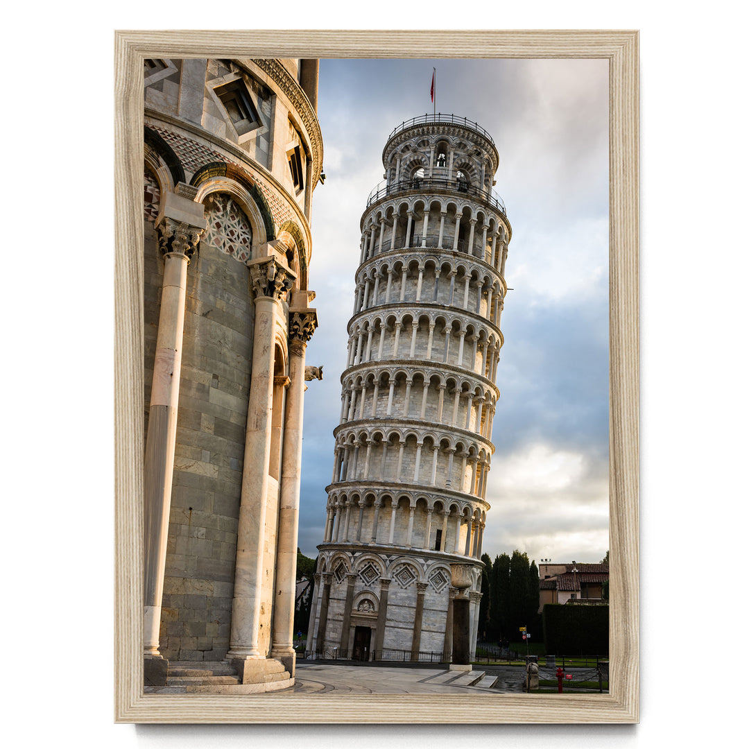 Leaning Tower of Pisa print in a natural wood frame, no mat