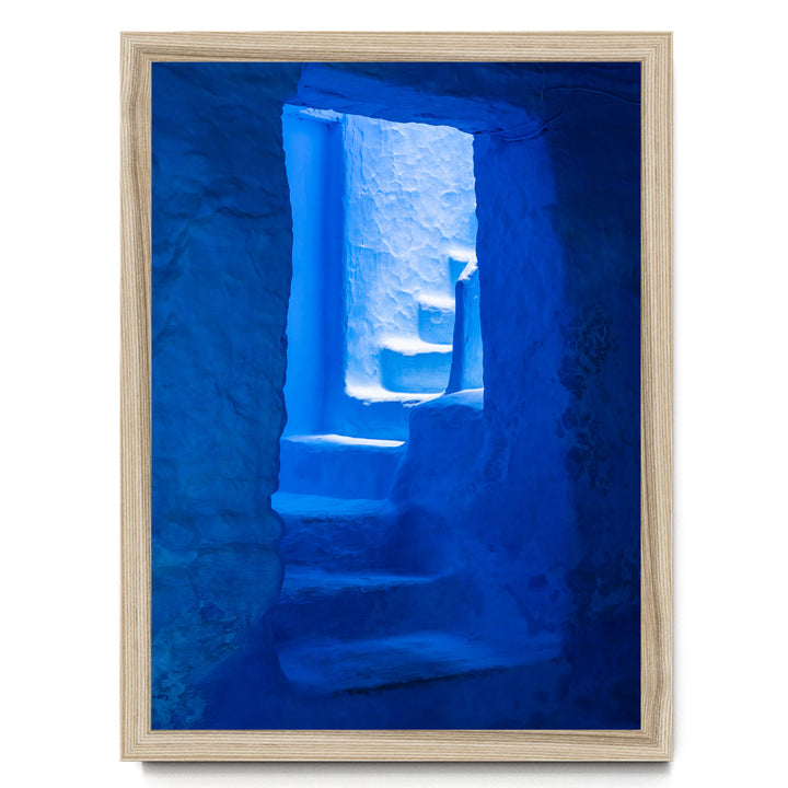 Blue Staircase, Chefchaouen, Morocco – fine art print in a natural frame, no mat