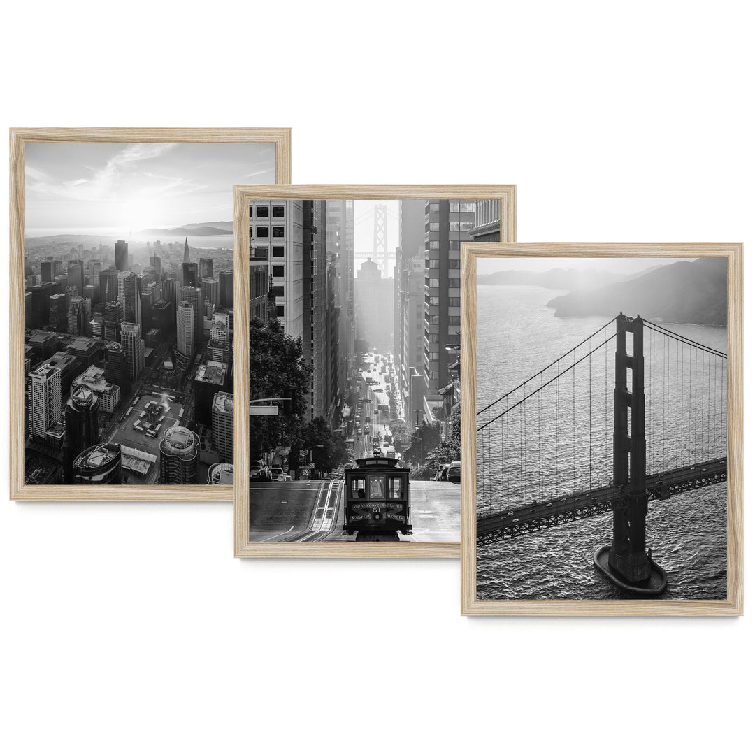 San Francisco, California – Black and White Print Set – fine art print set in natural frames, no mat