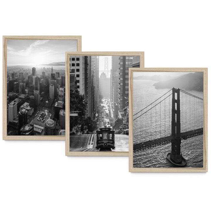 San Francisco, California – Black and White Print Set – fine art print set in natural frames, no mat