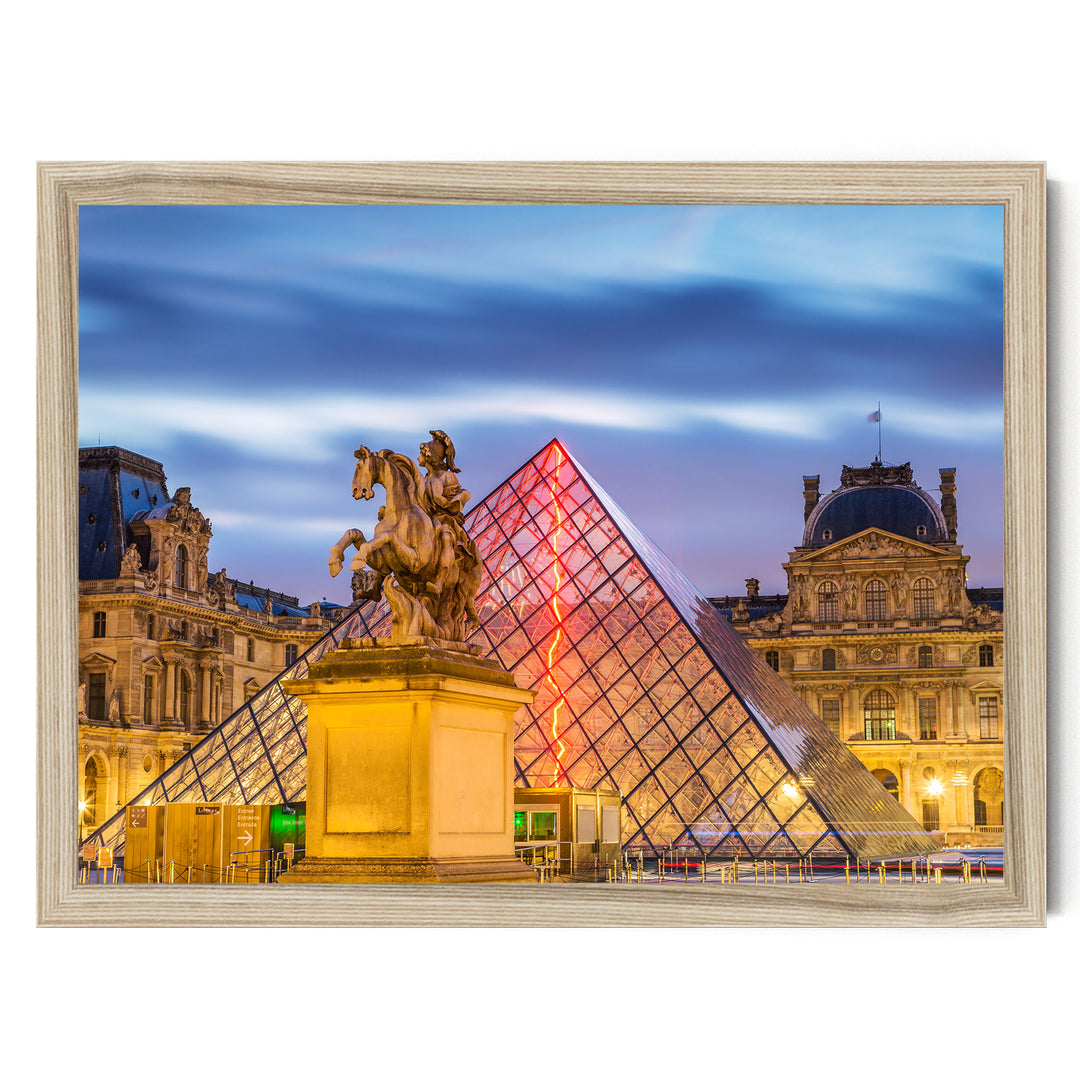 The Louvre at Night, Paris, France – fine art print in a natural frame, no mat