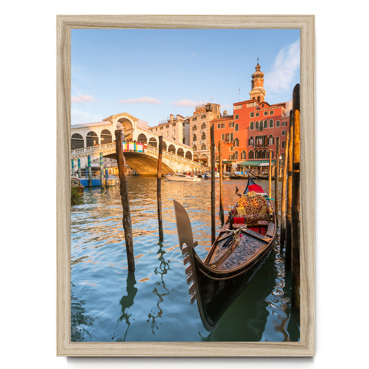 Gondola at the Rialto, Venice, Italy – fine art print in a natural frame, no mat