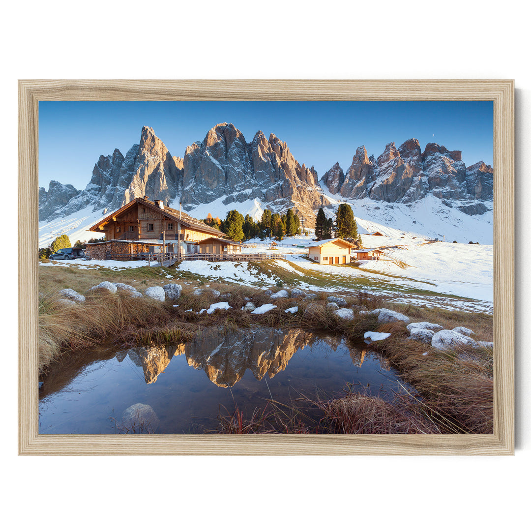Mountain Hut, Dolomites, Italy – fine art print in a natural frame, no mat