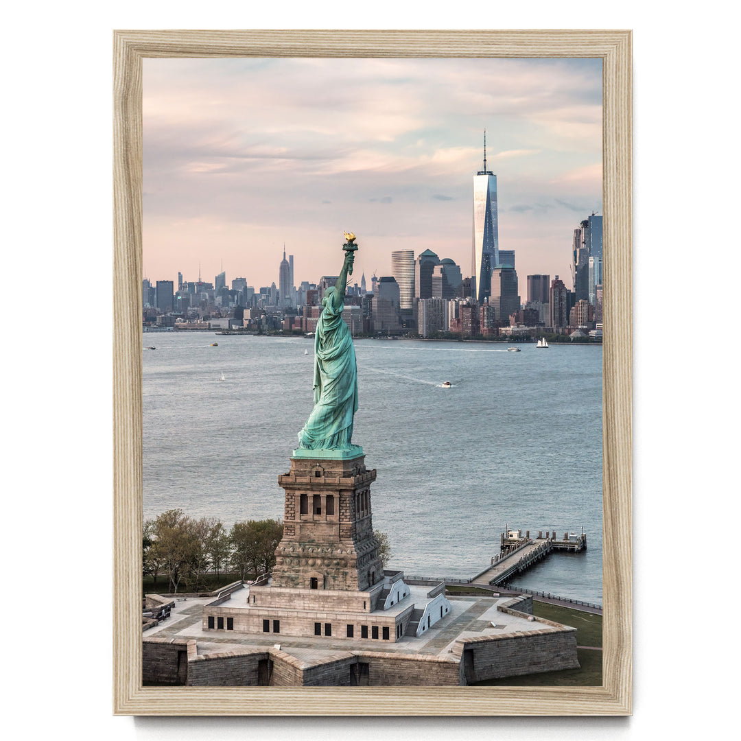 Statue of Liberty and New York Skyline II – fine art print in a natural frame, no mat