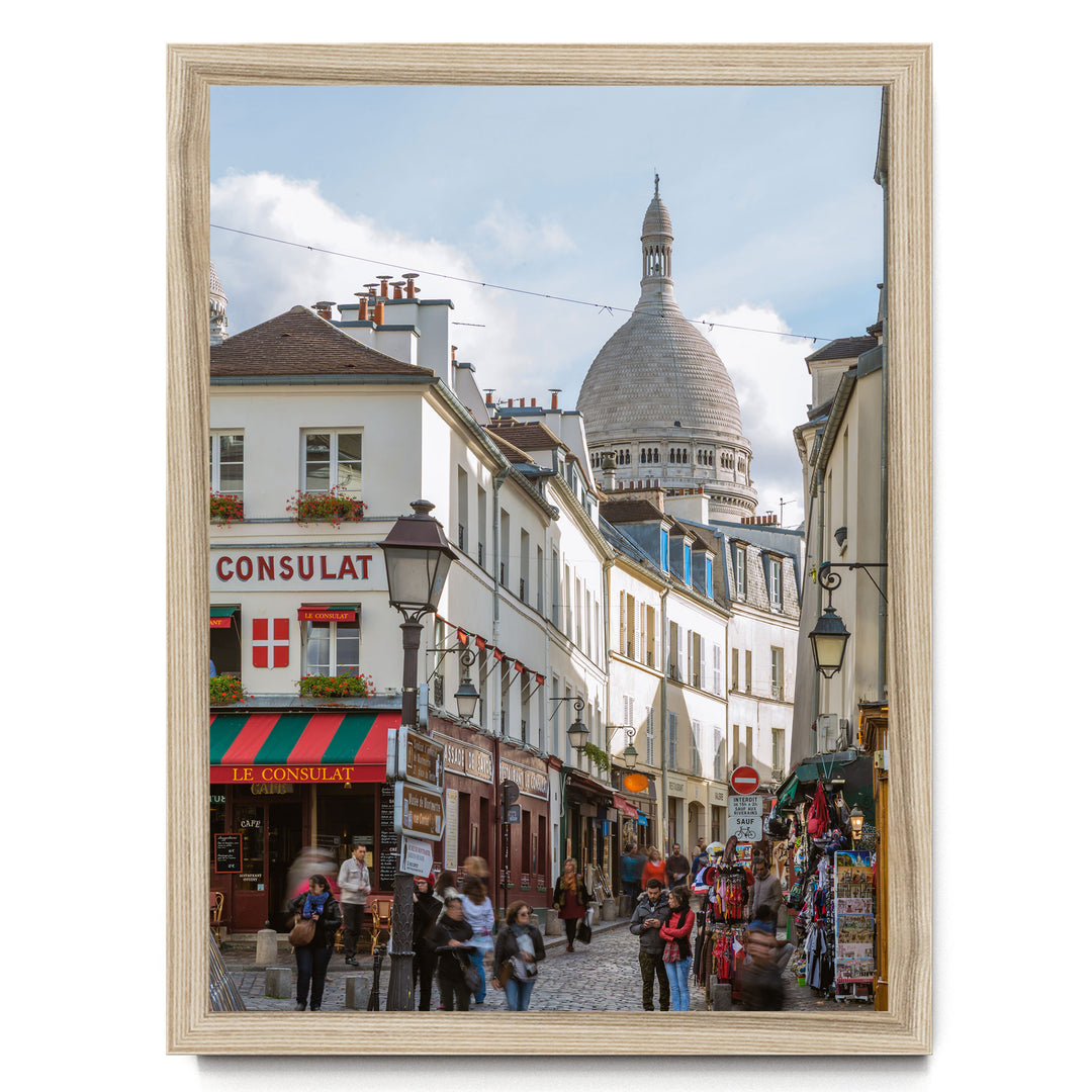 Walking in Montmartre, Paris, France – fine art print in a natural frame, no mat