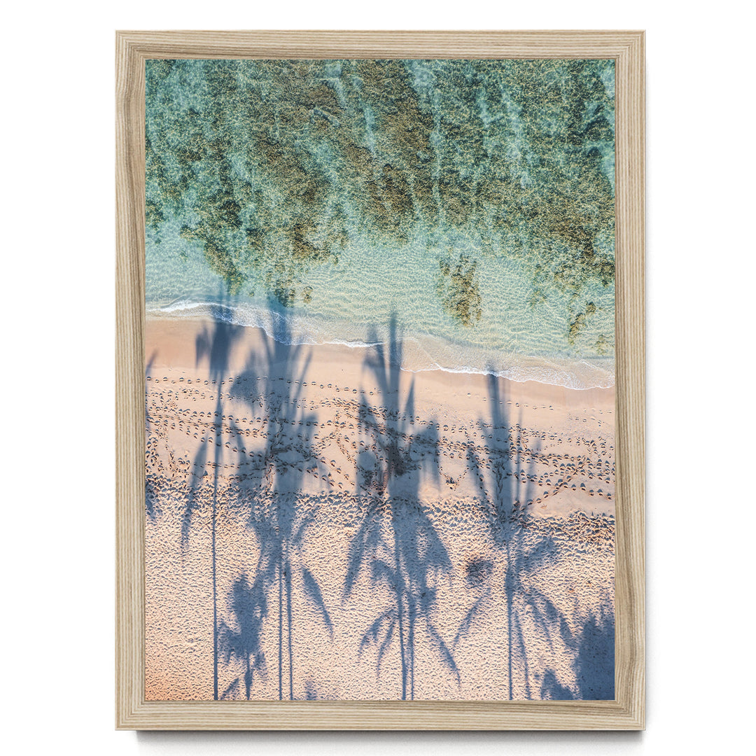 Palm Trees and Beach, Waikiki, Hawaii – fine art print in a natural frame, no mat