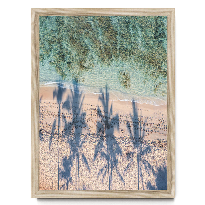 Palm Trees and Beach, Waikiki, Hawaii – fine art print in a natural frame, no mat