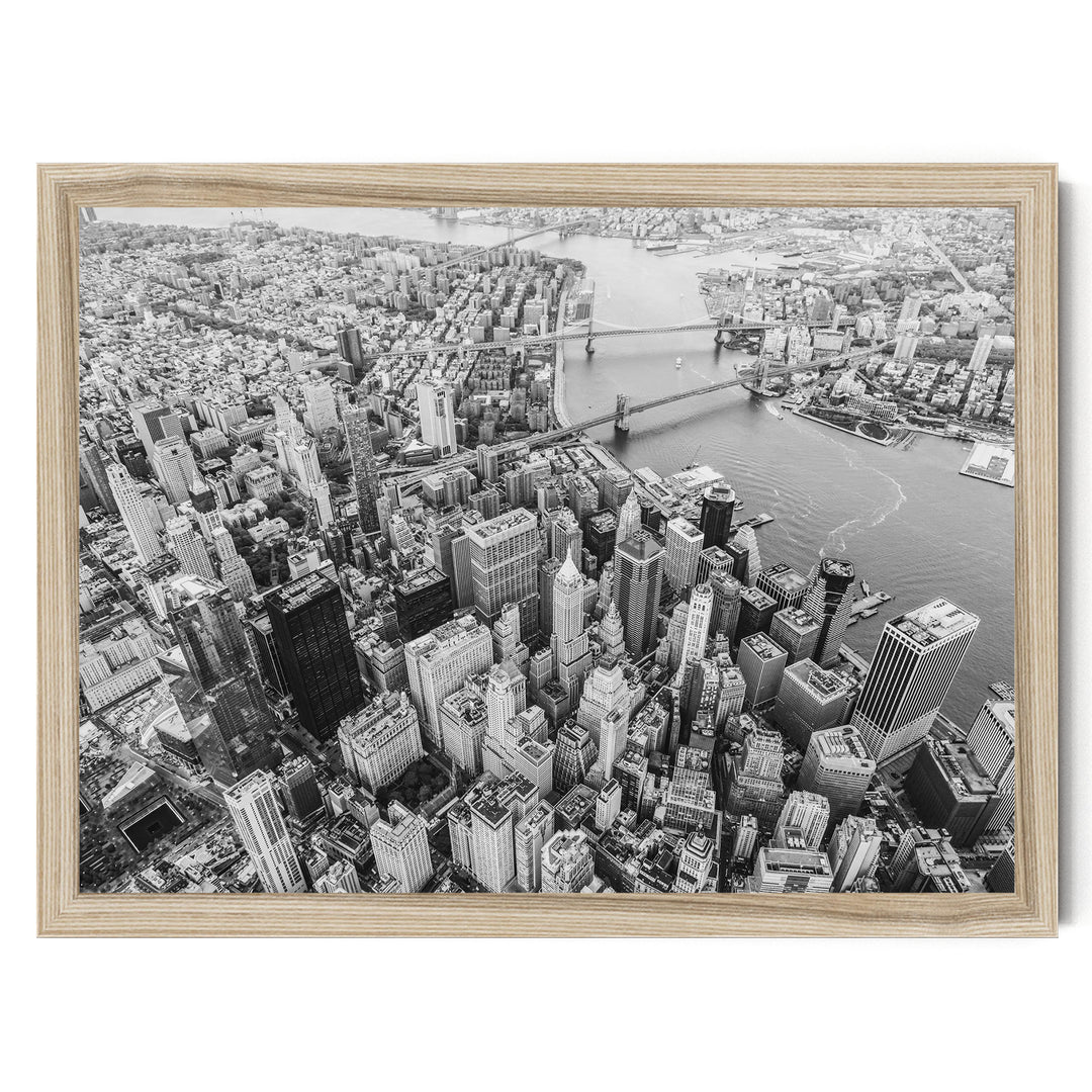 Flying over Manhattan, New York City – fine art print in a natural frame, no mat