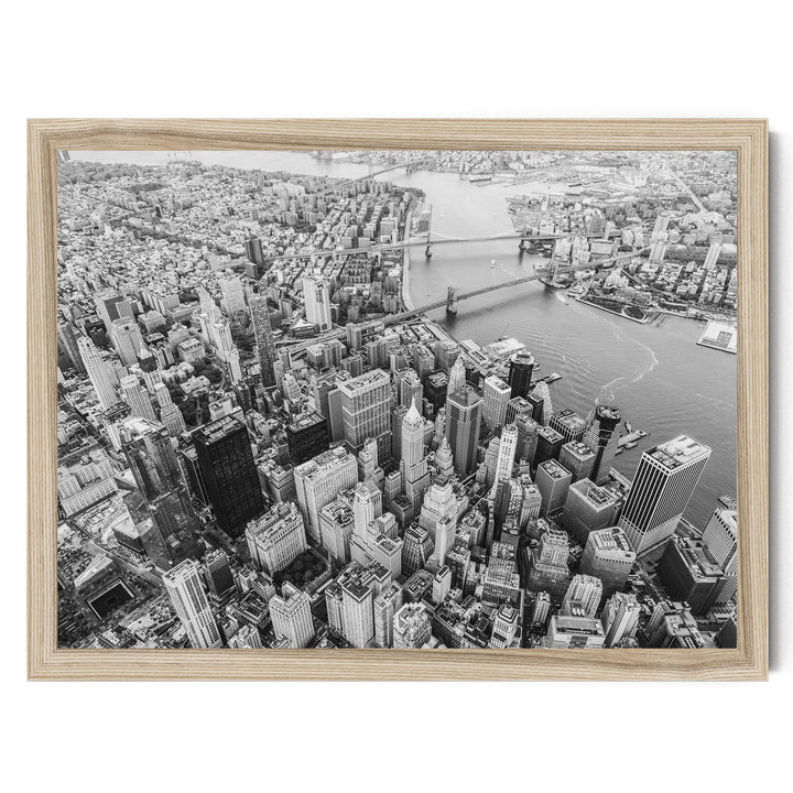 Flying over Manhattan, New York City – fine art print in a natural frame, no mat