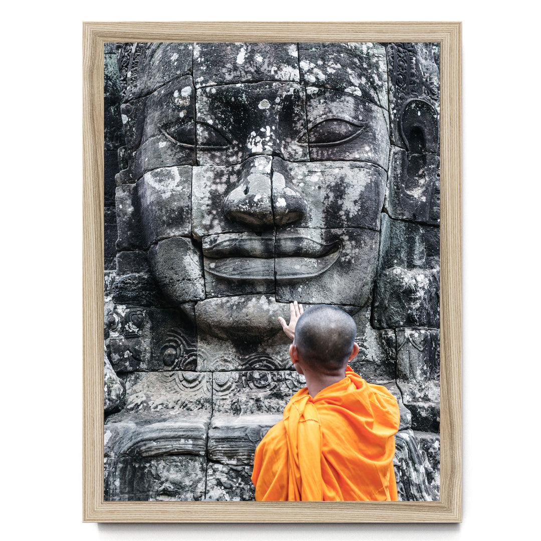 Monk at Bayon Temple, Angkor, Cambodia – fine art print in a natural frame, no mat
