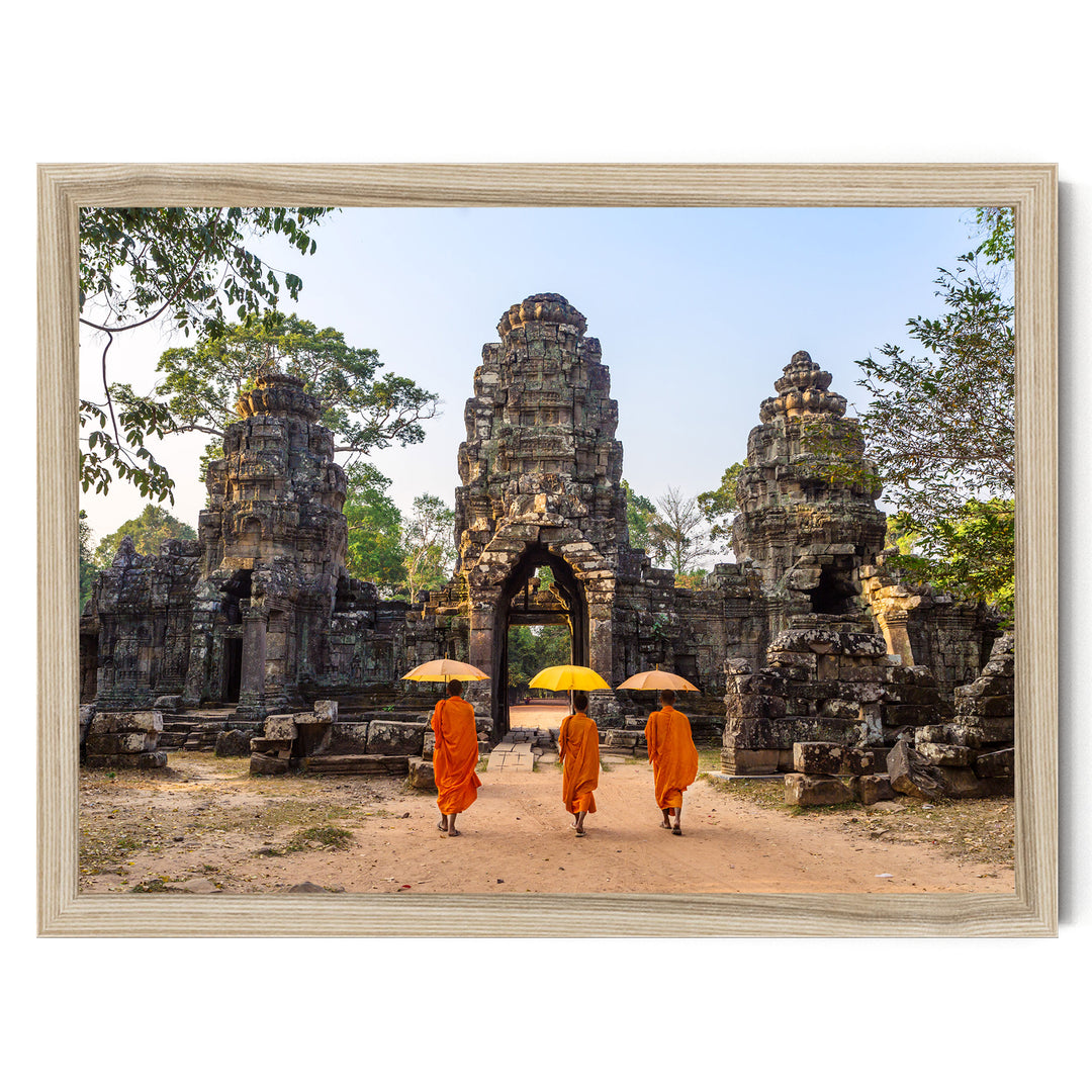 Monks at Angkor Wat, Cambodia – fine art print in a natural frame, no mat