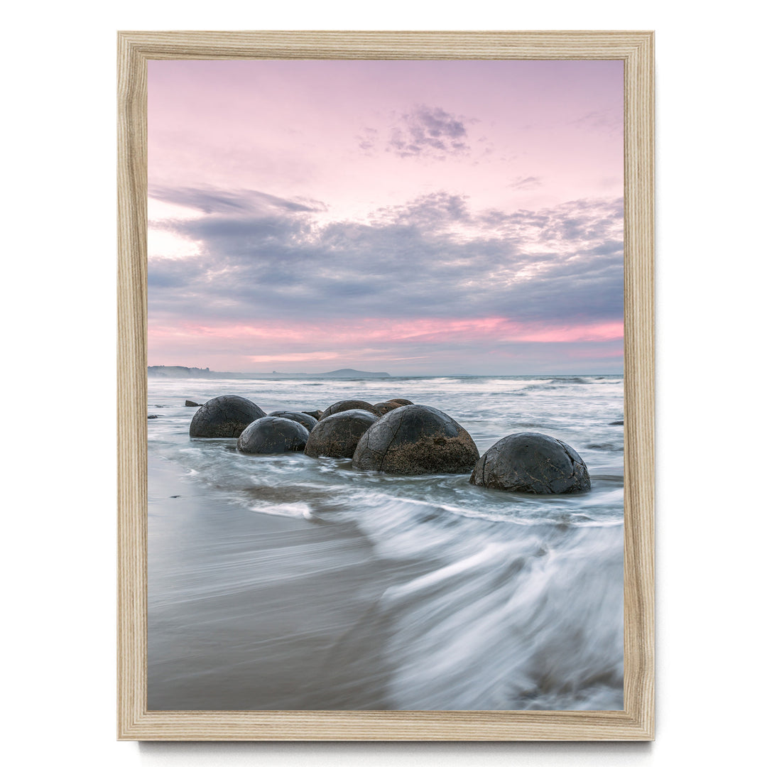 Moeraki Boulders II, New Zealand – fine art print in a natural frame, no mat
