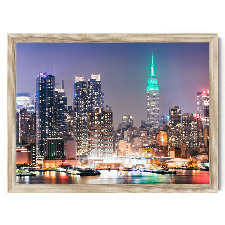 New York Skyline at Night – fine art print in a natural frame, no mat