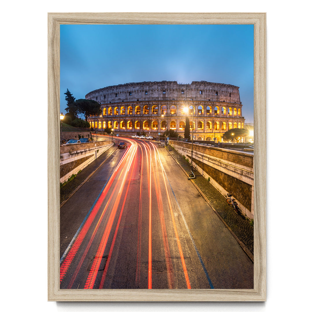 Night at the Colosseum, Rome, Italy – fine art print in a natural frame, no mat