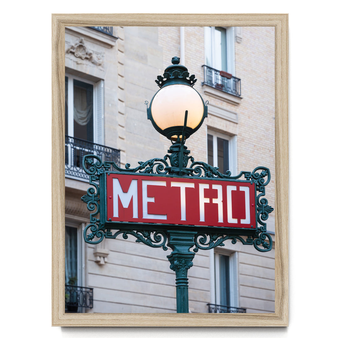 Metro Sign, Paris I, France – fine art print in a natural frame, no mat