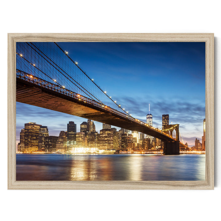 Brooklyn Bridge at Night, New York City – fine art print in a natural frame, no mat