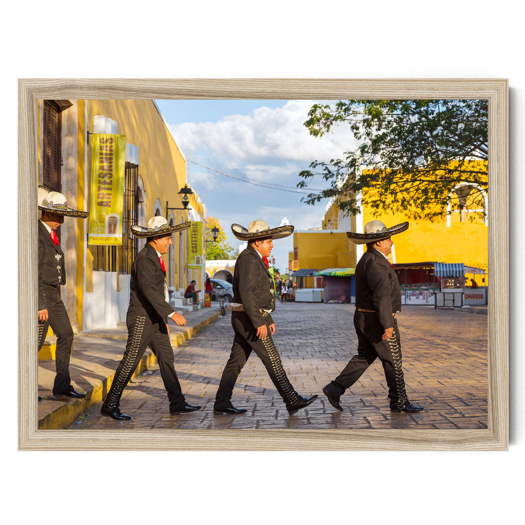 Mariachis, Beatles Style, Mexico – fine art print in a natural frame, no mat