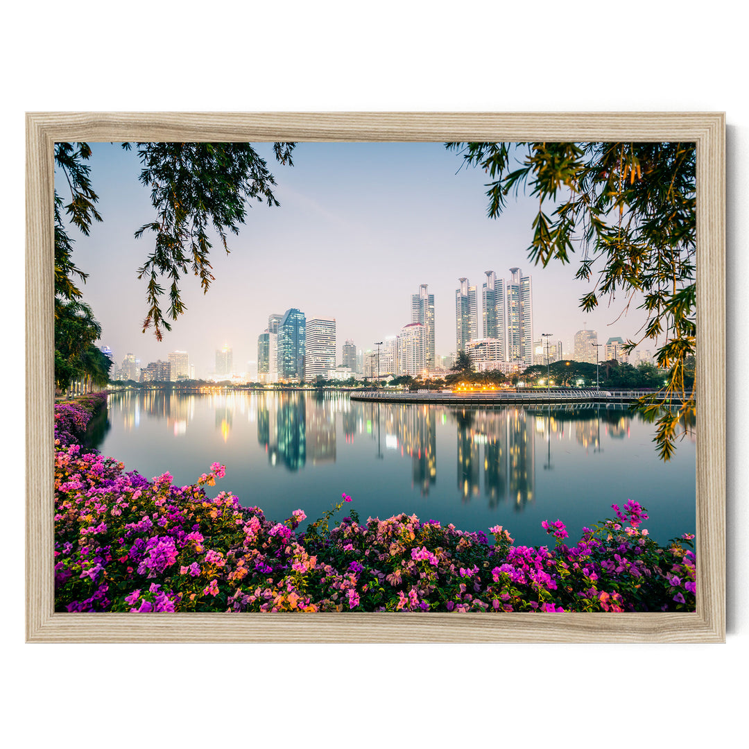 Bangkok at Night, Thailand – fine art print in a natural frame, no mat