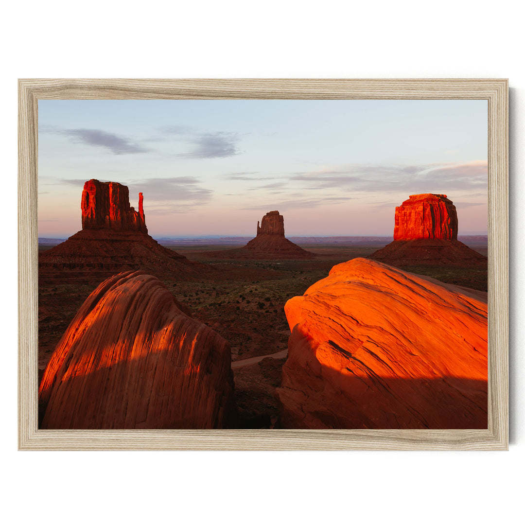 Monument Valley at Sunset, Arizona – fine art print in a natural frame, no mat