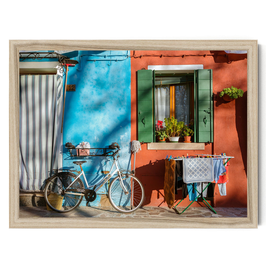Colourful Burano, Venice, Italy – fine art print in a natural frame, no mat