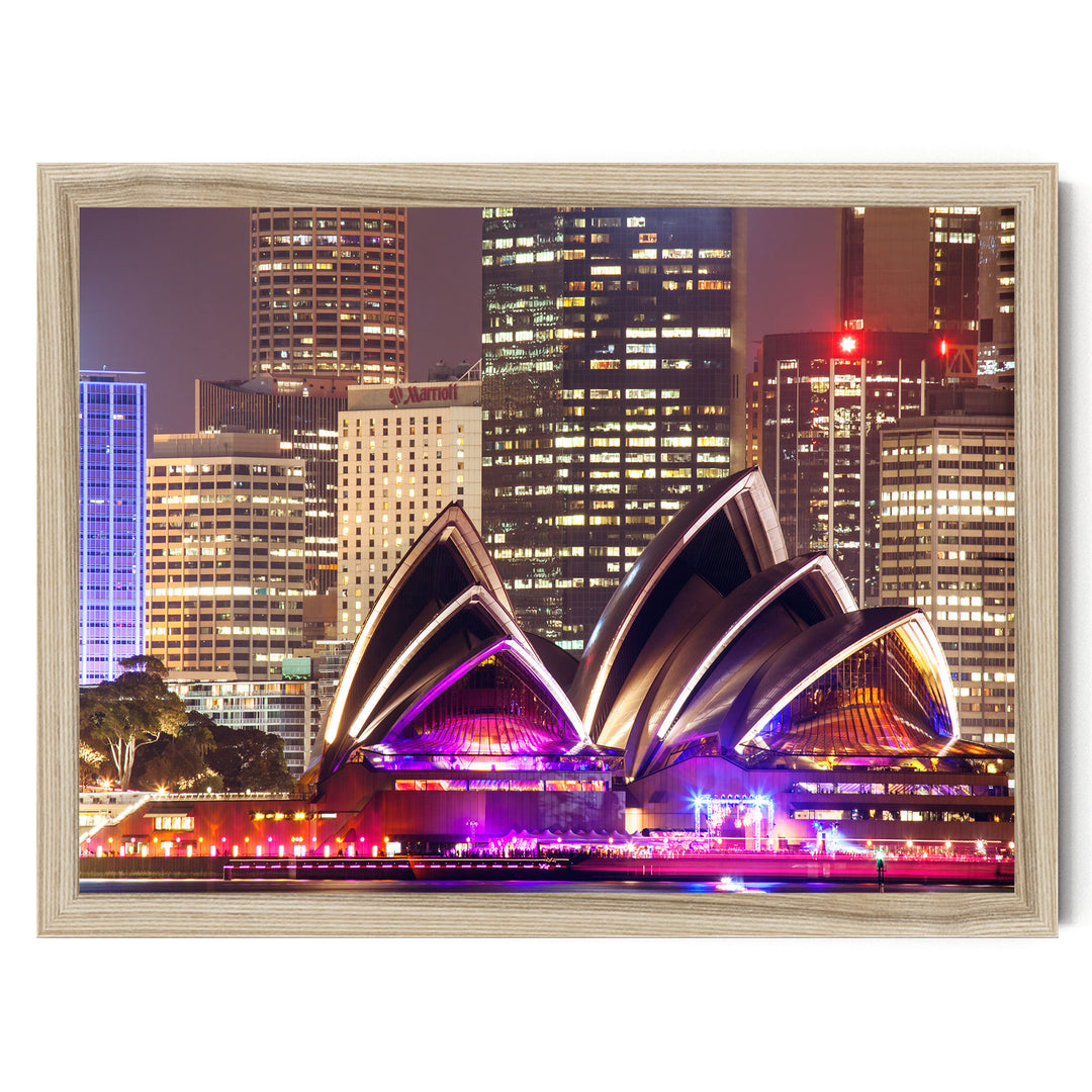 Night at the Opera House, Sydney, Australia – fine art print in a natural frame, no mat