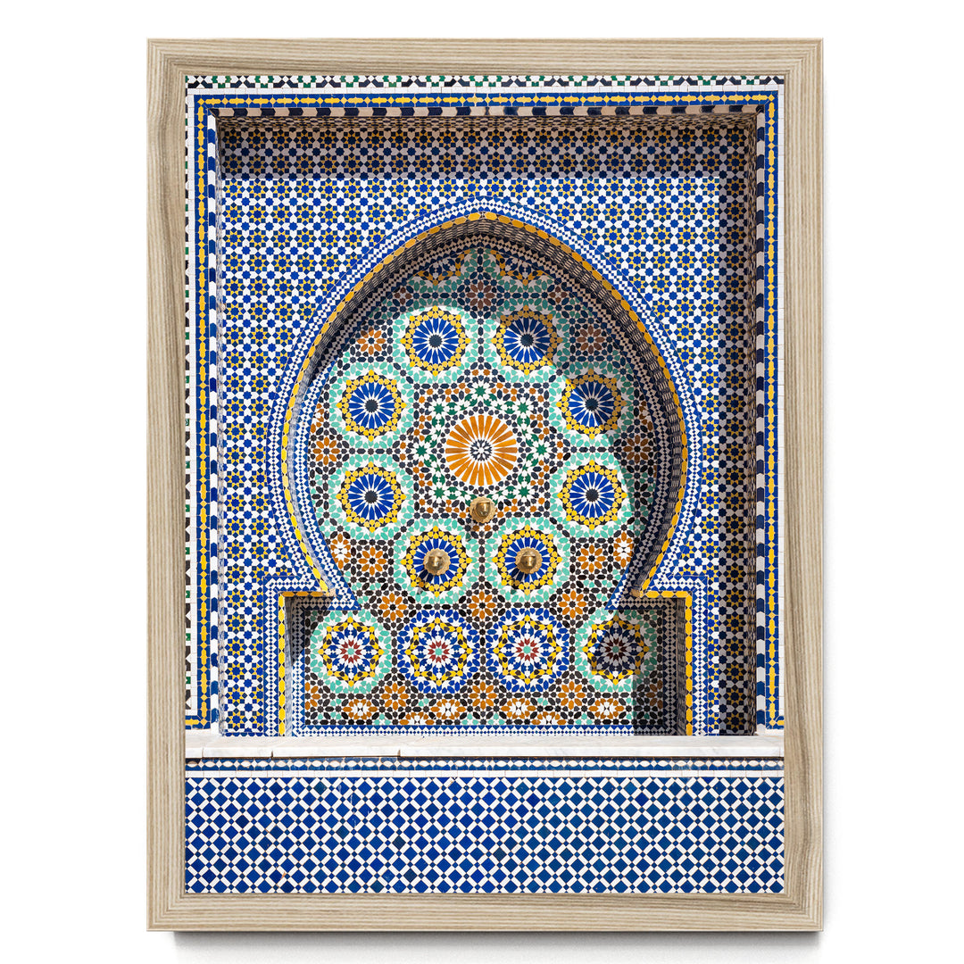 Mosaic Fountain, Meknes, Morocco – fine art print in a natural frame, no mat