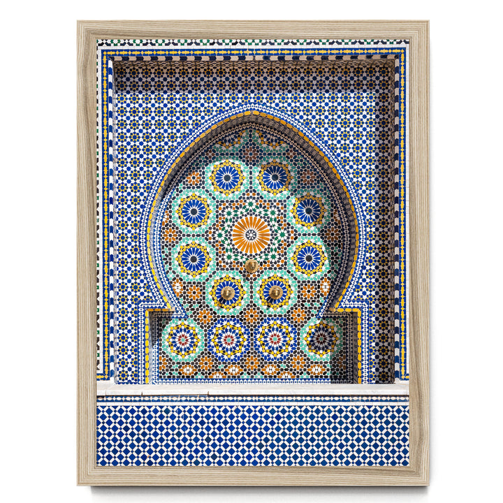 Mosaic Fountain, Meknes, Morocco – fine art print in a natural frame, no mat