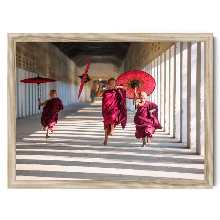 Joyful Monks II, Southeast Asia – fine art print in a natural frame, no mat