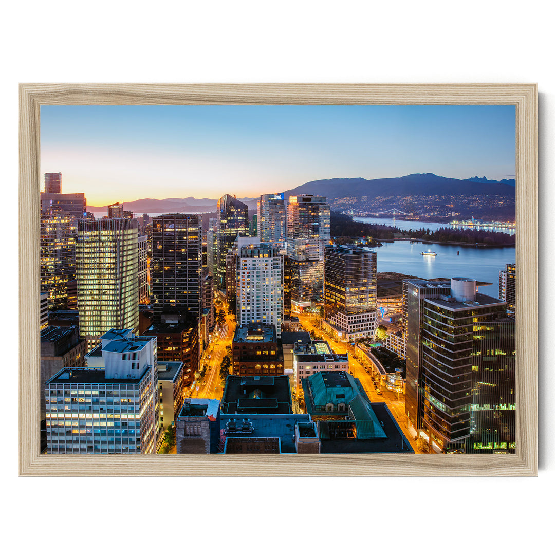 Vancouver Skyline, British Columbia, Canada – fine art print in a natural frame, no mat