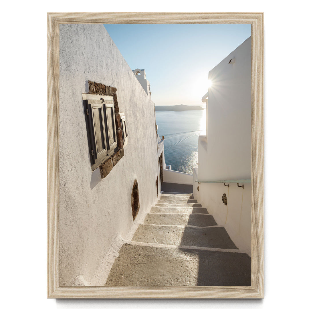 Walking in Oia, Santorini, Greece – fine art print in a natural frame, no mat