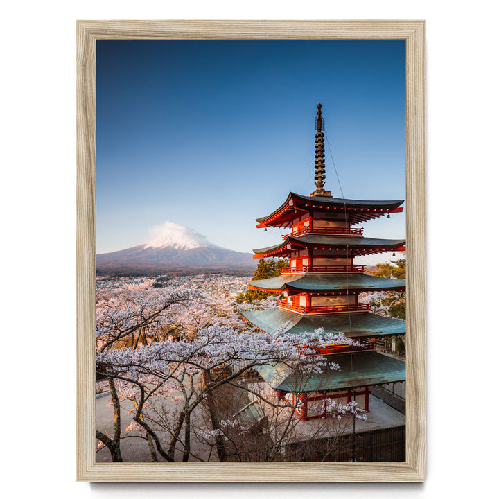 Pagoda and Mount Fuji II, Japan – fine art print in a natural frame, no mat