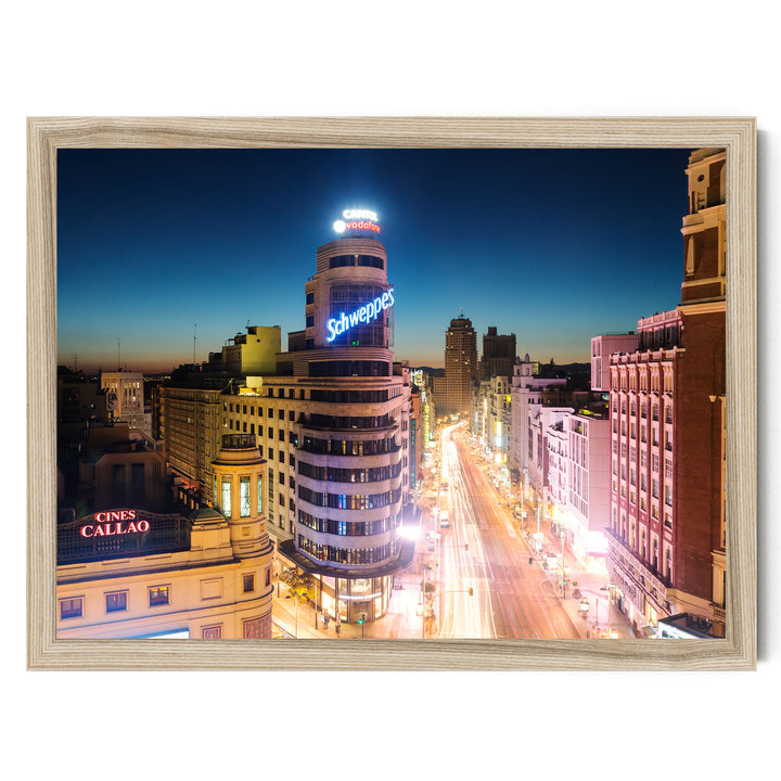 Night in Madrid, Spain – fine art print in a natural frame, no mat