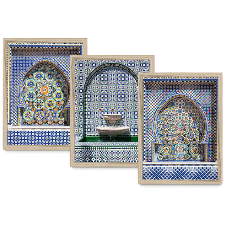 Arabic Fountains, Morocco – Print Set of 3 – fine art print set in natural frames, no mat