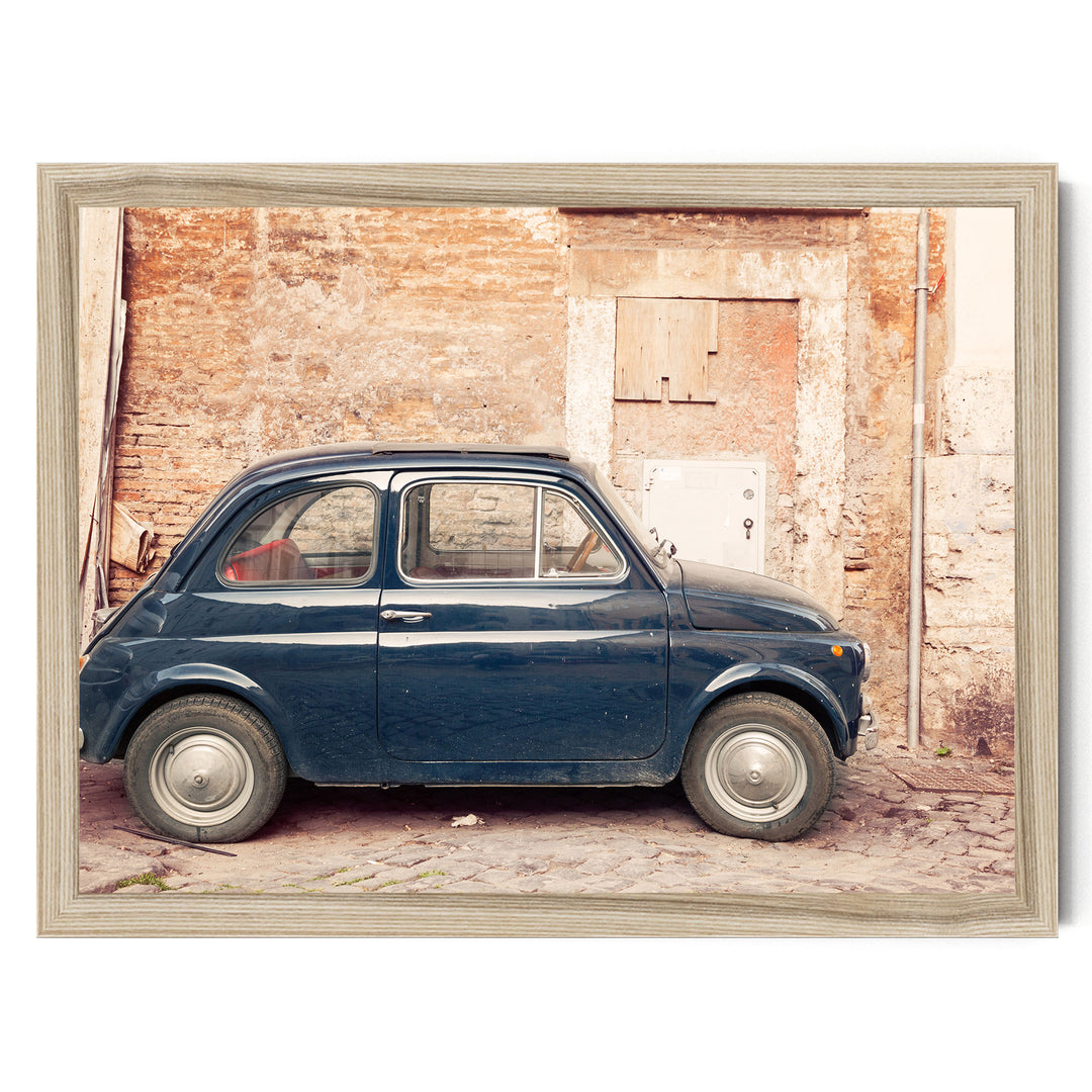 Vintage Fiat 500, Rome, Italy – fine art print in a natural frame, no mat