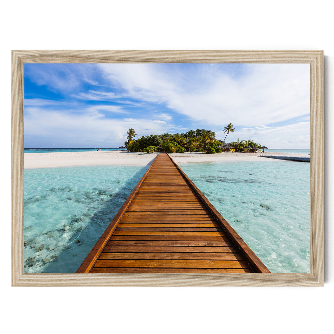 Jetty to the Island, Maldives – fine art print in a natural frame, no mat