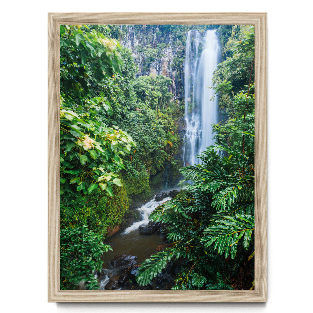 Maui Waterfall, Maui, Hawaii – fine art print in a natural frame, no mat