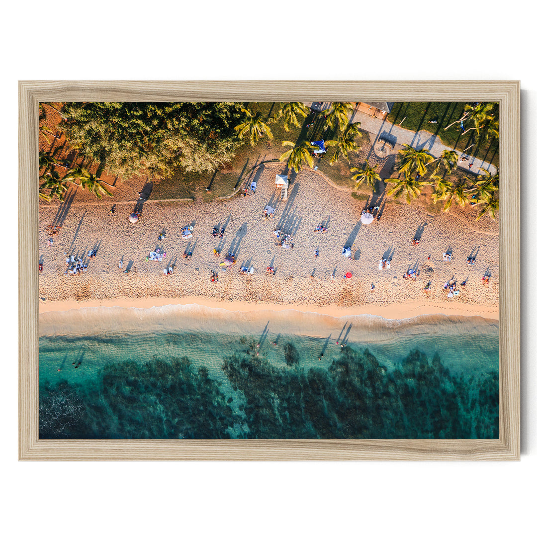 Waikiki Beach Aerial, Honolulu, Hawaii – fine art print in a natural frame, no mat