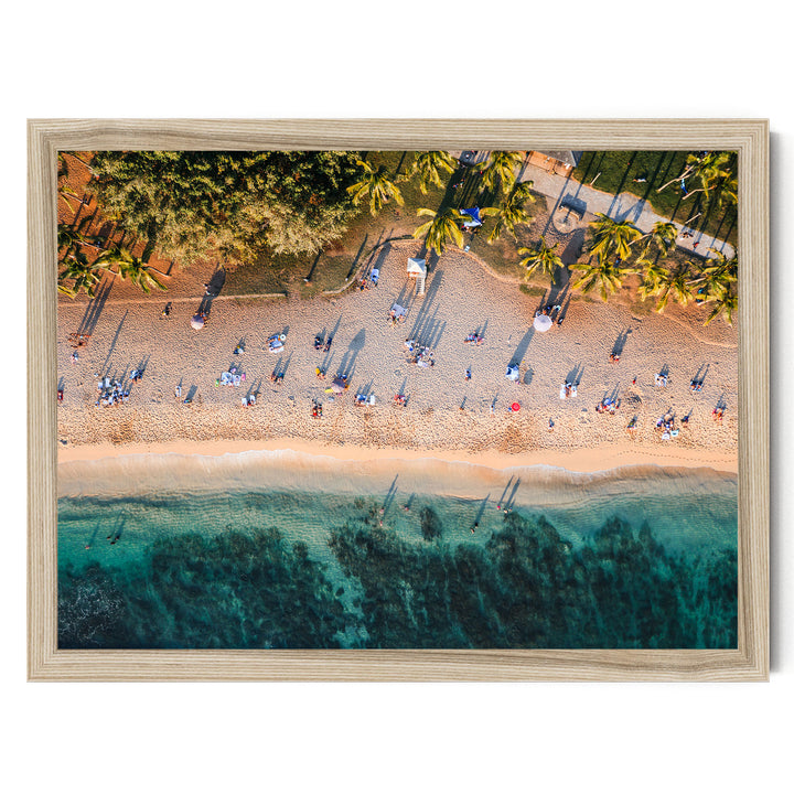 Waikiki Beach Aerial, Honolulu, Hawaii – fine art print in a natural frame, no mat